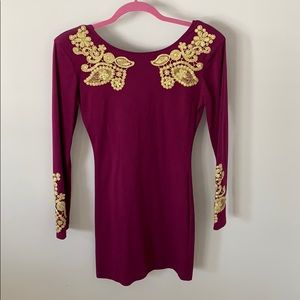 Motel rocks long sleeve purple/gold dress